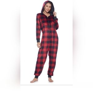 Ashford & Brooks Women's Flannel Hooded One Piece Pajama Jumpsuit Size S NWOT